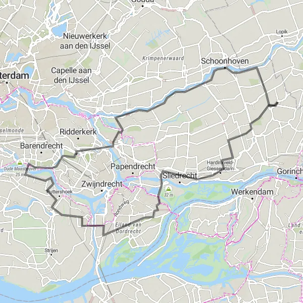 Map miniature of "Noordeloos Loop" cycling inspiration in Zuid-Holland, Netherlands. Generated by Tarmacs.app cycling route planner