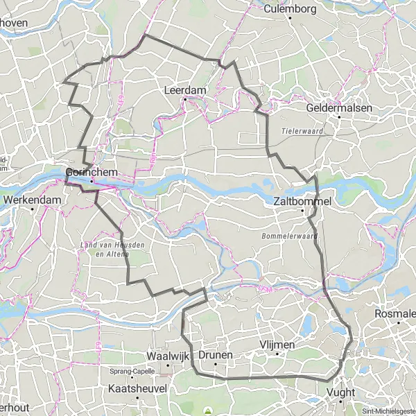 Miniatuurkaart van de fietsinspiratie "'s-Hertogenbosch naar Gorinchem" in Zuid-Holland, Netherlands. Gemaakt door de Tarmacs.app fietsrouteplanner