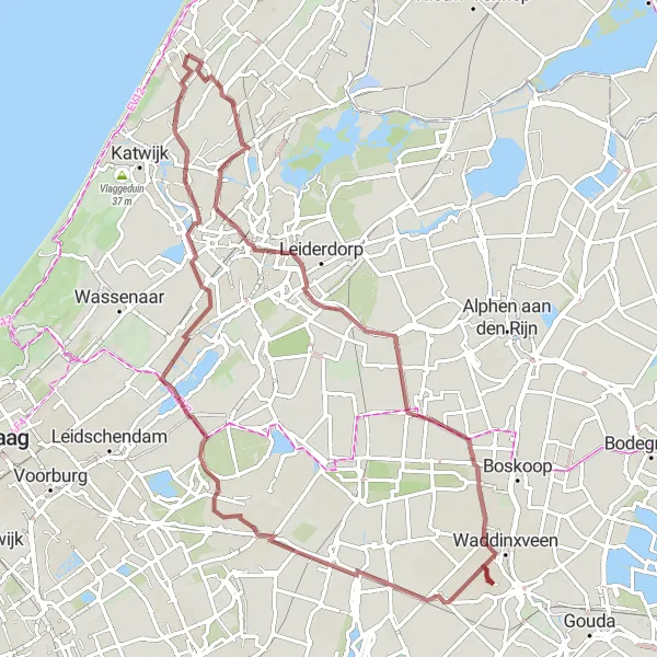 Map miniature of "Off the Beaten Path: Gravel Cycling Adventure" cycling inspiration in Zuid-Holland, Netherlands. Generated by Tarmacs.app cycling route planner