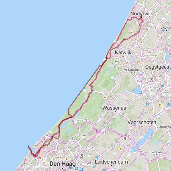 Map miniature of "Gravel Adventure along the Coast" cycling inspiration in Zuid-Holland, Netherlands. Generated by Tarmacs.app cycling route planner