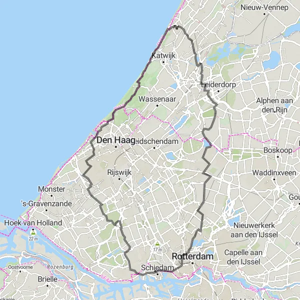 Map miniature of "Historical Tour: Road Cycling Adventure" cycling inspiration in Zuid-Holland, Netherlands. Generated by Tarmacs.app cycling route planner