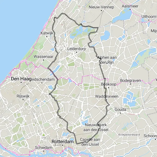 Map miniature of "Monumental Treasures and Hidden Gems" cycling inspiration in Zuid-Holland, Netherlands. Generated by Tarmacs.app cycling route planner