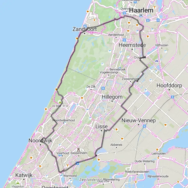 Map miniature of "Coastal Getaway: Road Cycling Adventure" cycling inspiration in Zuid-Holland, Netherlands. Generated by Tarmacs.app cycling route planner