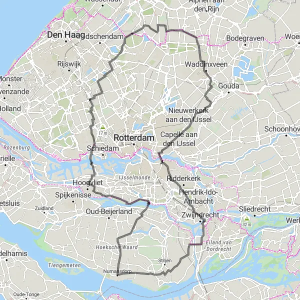 Map miniature of "Numansdorp to Delftweg Loop" cycling inspiration in Zuid-Holland, Netherlands. Generated by Tarmacs.app cycling route planner