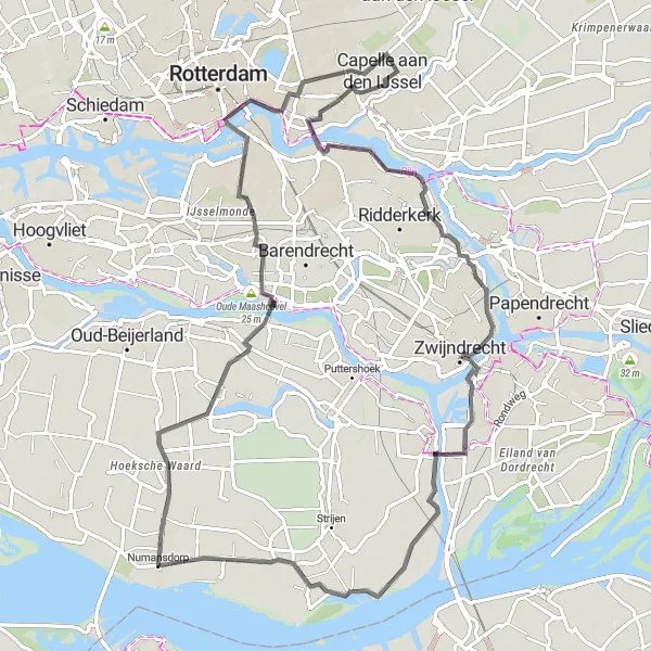 Map miniature of "Numansdorp to Motte Route" cycling inspiration in Zuid-Holland, Netherlands. Generated by Tarmacs.app cycling route planner