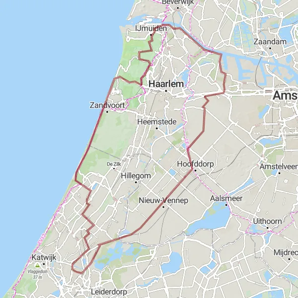 Map miniature of "Off-road Adventure to Noordwijkerhout" cycling inspiration in Zuid-Holland, Netherlands. Generated by Tarmacs.app cycling route planner