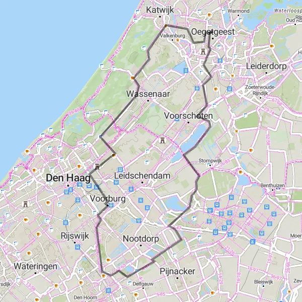 Miniatuurkaart van de fietsinspiratie "Rondje Voorschoten en Valkenburg" in Zuid-Holland, Netherlands. Gemaakt door de Tarmacs.app fietsrouteplanner