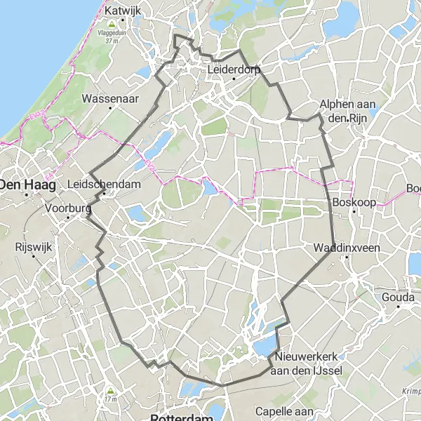 Miniatuurkaart van de fietsinspiratie "Historische steden en groene landschappen" in Zuid-Holland, Netherlands. Gemaakt door de Tarmacs.app fietsrouteplanner