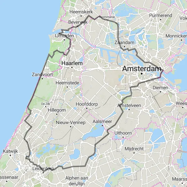 Map miniature of "Around Oegstgeest and Beyond" cycling inspiration in Zuid-Holland, Netherlands. Generated by Tarmacs.app cycling route planner