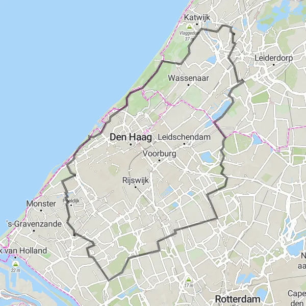 Map miniature of "Road Cycling to Pijnacker and Valkenburg" cycling inspiration in Zuid-Holland, Netherlands. Generated by Tarmacs.app cycling route planner