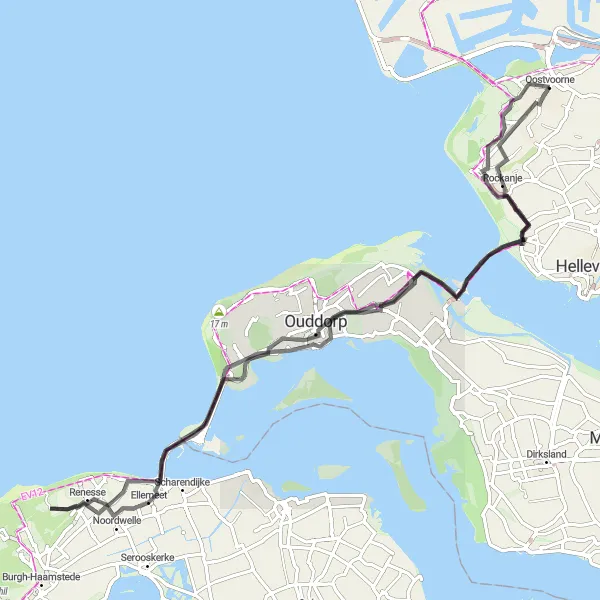 Map miniature of "Oostvoorne to Goedereede Scenic Route" cycling inspiration in Zuid-Holland, Netherlands. Generated by Tarmacs.app cycling route planner