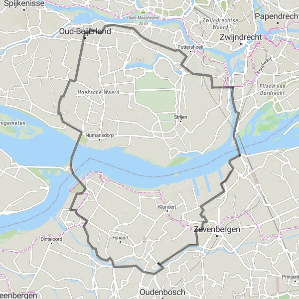 Miniatuurkaart van de fietsinspiratie "Waterrijke Polderroute" in Zuid-Holland, Netherlands. Gemaakt door de Tarmacs.app fietsrouteplanner