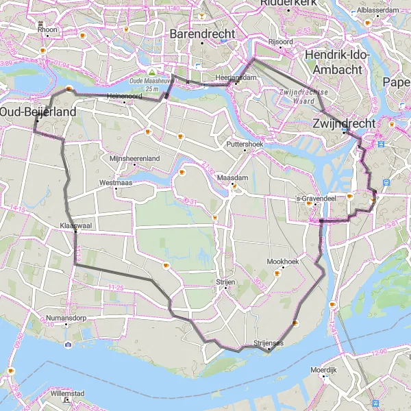 Miniatuurkaart van de fietsinspiratie "Dijken en Dorpen rond Oud-Beijerland" in Zuid-Holland, Netherlands. Gemaakt door de Tarmacs.app fietsrouteplanner