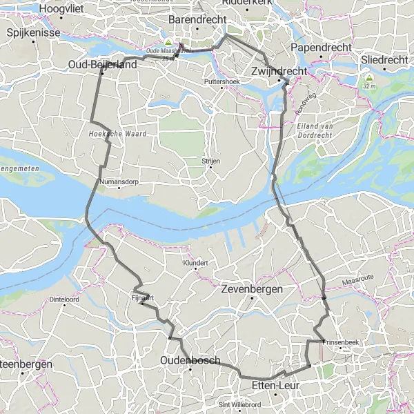 Map miniature of "Oud-Beijerland to Volkeraksluizen" cycling inspiration in Zuid-Holland, Netherlands. Generated by Tarmacs.app cycling route planner