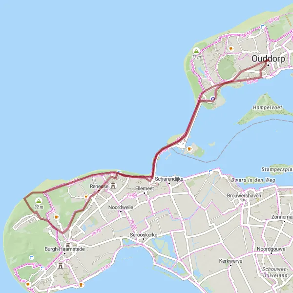 Map miniature of "Coastal Gravel Adventure" cycling inspiration in Zuid-Holland, Netherlands. Generated by Tarmacs.app cycling route planner