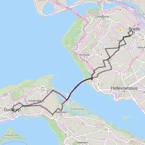 Map miniature of "Brielle - Kop van Goeree - 't Kiekgat - Vogelkijkhut - Stellendam" cycling inspiration in Zuid-Holland, Netherlands. Generated by Tarmacs.app cycling route planner