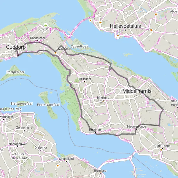 Map miniature of "Stellendam - Middelharnis - Herkingen - Slikken van Flakkee - Ouddorp" cycling inspiration in Zuid-Holland, Netherlands. Generated by Tarmacs.app cycling route planner