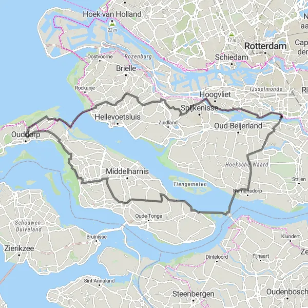 Miniatuurkaart van de fietsinspiratie "Langs Dijken en Sluizen" in Zuid-Holland, Netherlands. Gemaakt door de Tarmacs.app fietsrouteplanner