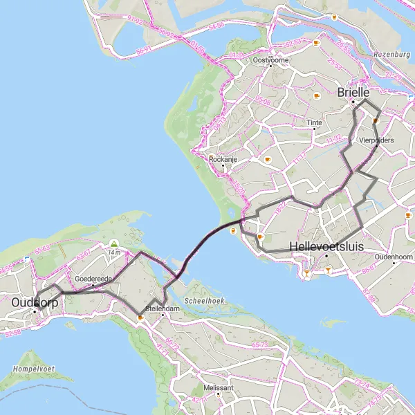 Map miniature of "Vierpolders Loop" cycling inspiration in Zuid-Holland, Netherlands. Generated by Tarmacs.app cycling route planner