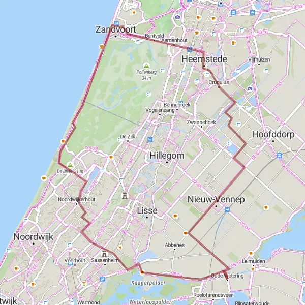 Miniatuurkaart van de fietsinspiratie "Duin en Strand Route" in Zuid-Holland, Netherlands. Gemaakt door de Tarmacs.app fietsrouteplanner