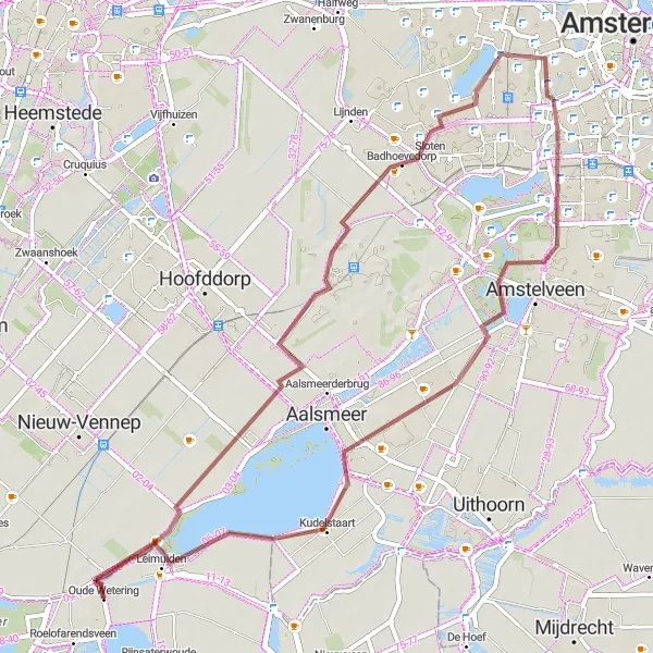 Map miniature of "Gravel Adventure: Oude Wetering to Leimuiden Route" cycling inspiration in Zuid-Holland, Netherlands. Generated by Tarmacs.app cycling route planner