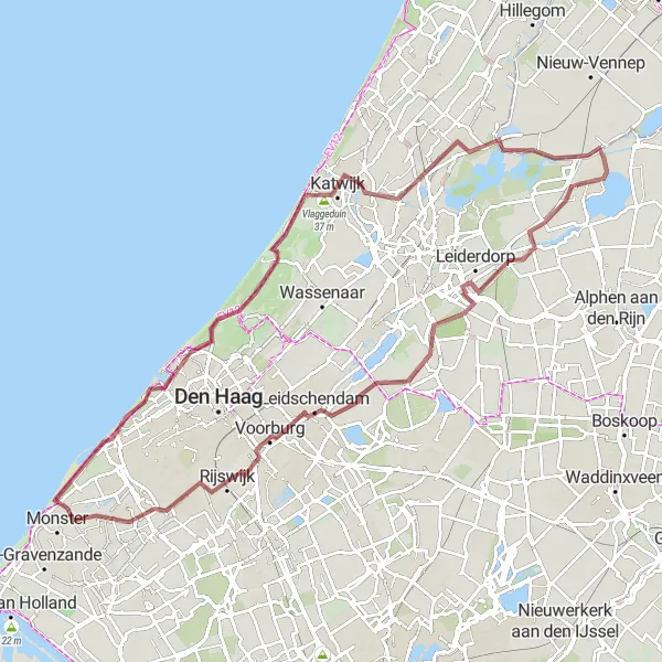 Miniatuurkaart van de fietsinspiratie "Ultieme grinduitdaging van bijna 100 km" in Zuid-Holland, Netherlands. Gemaakt door de Tarmacs.app fietsrouteplanner