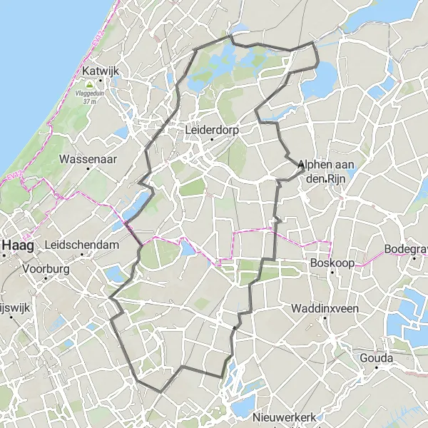 Map miniature of "Scenic Ride and Cultural Heritage" cycling inspiration in Zuid-Holland, Netherlands. Generated by Tarmacs.app cycling route planner