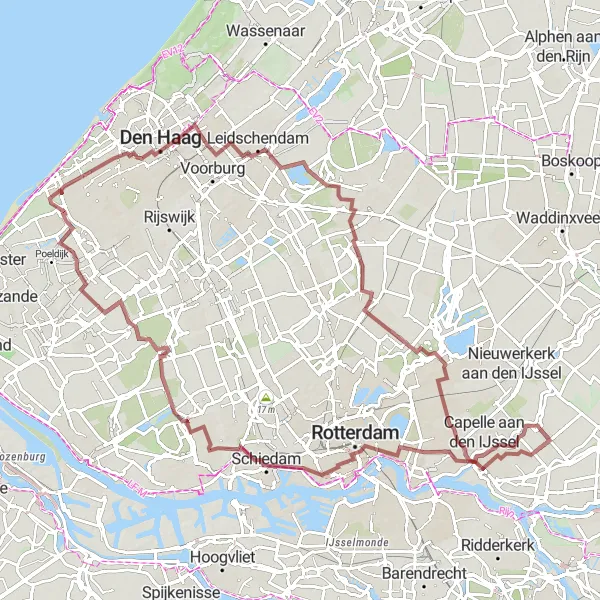 Miniatuurkaart van de fietsinspiratie "Grindpaden en historische steden" in Zuid-Holland, Netherlands. Gemaakt door de Tarmacs.app fietsrouteplanner