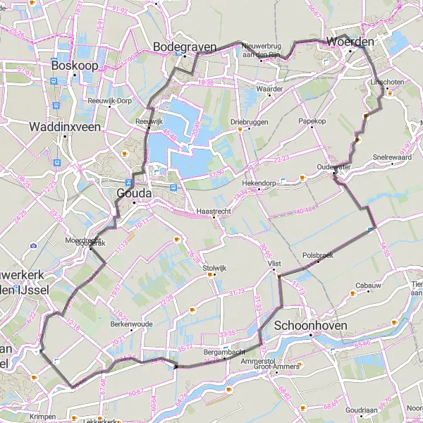Miniatuurkaart van de fietsinspiratie "Rondrit Reeuwijk en Ouderkerk aan den IJssel" in Zuid-Holland, Netherlands. Gemaakt door de Tarmacs.app fietsrouteplanner