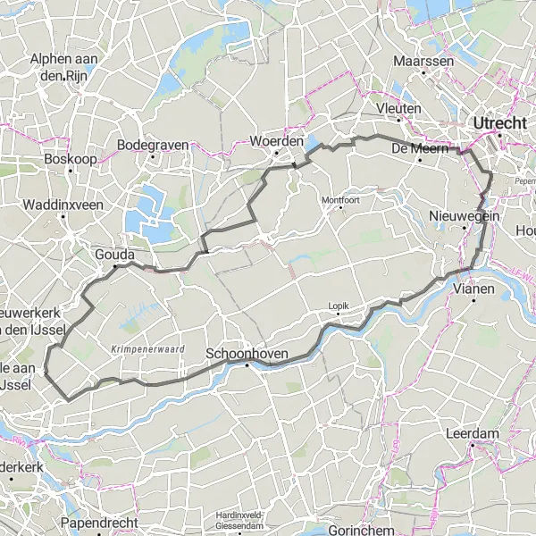 Miniatuurkaart van de fietsinspiratie "Fietsroute langs de IJssel" in Zuid-Holland, Netherlands. Gemaakt door de Tarmacs.app fietsrouteplanner