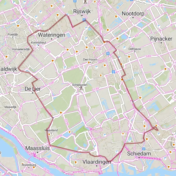 Map miniature of "The Gravel Path to De Zweth" cycling inspiration in Zuid-Holland, Netherlands. Generated by Tarmacs.app cycling route planner