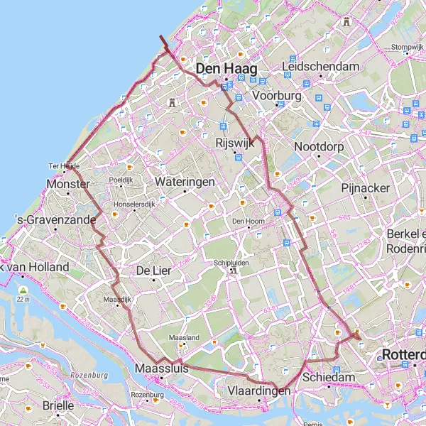 Map miniature of "Scenic Gravel Adventure" cycling inspiration in Zuid-Holland, Netherlands. Generated by Tarmacs.app cycling route planner