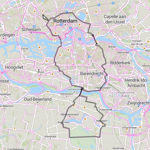 Map miniature of "Exploring Overschie and Beyond" cycling inspiration in Zuid-Holland, Netherlands. Generated by Tarmacs.app cycling route planner