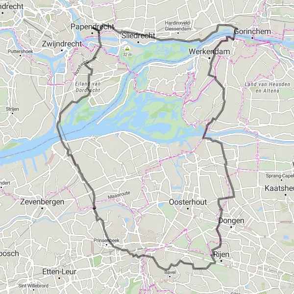 Miniatuurkaart van de fietsinspiratie "Kastelen en grotendeels Dordrecht" in Zuid-Holland, Netherlands. Gemaakt door de Tarmacs.app fietsrouteplanner