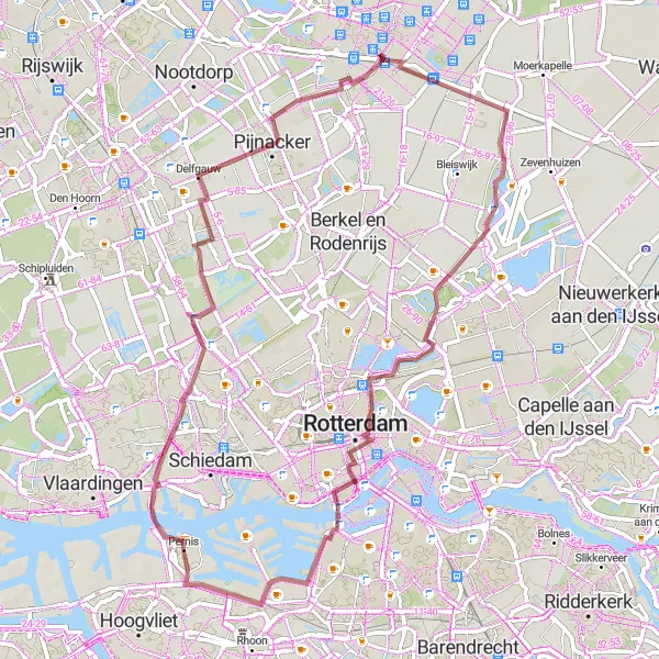 Map miniature of "Pernis Gravel Adventure" cycling inspiration in Zuid-Holland, Netherlands. Generated by Tarmacs.app cycling route planner