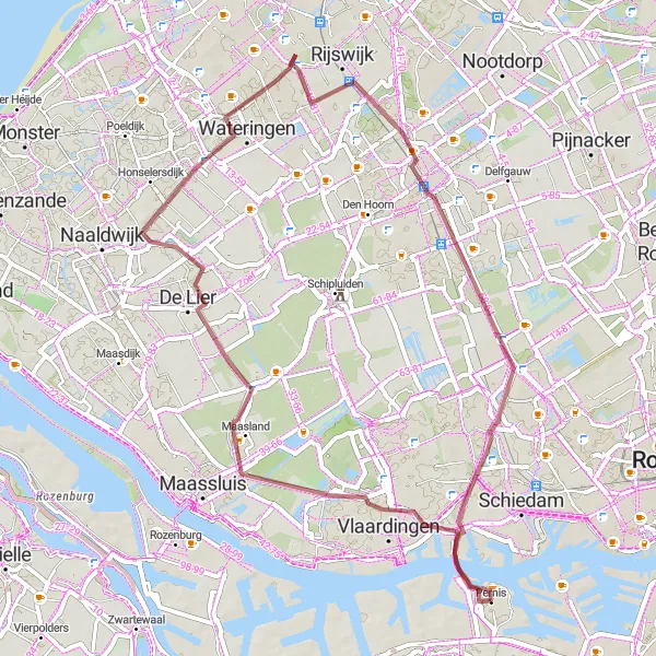 Map miniature of "Off-the-beaten-path Gravel Adventure" cycling inspiration in Zuid-Holland, Netherlands. Generated by Tarmacs.app cycling route planner