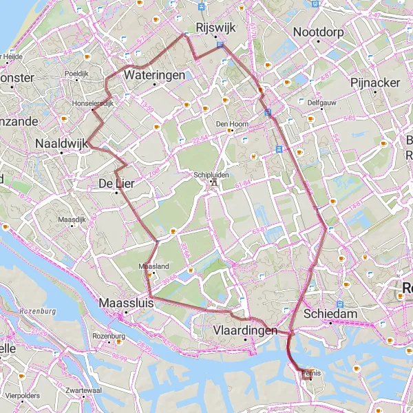 Map miniature of "Gravel and Scenic Beauty" cycling inspiration in Zuid-Holland, Netherlands. Generated by Tarmacs.app cycling route planner