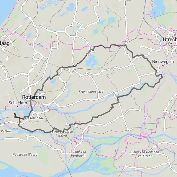 Miniatuurkaart van de fietsinspiratie "Rivierdijken en Kastelen Expeditie" in Zuid-Holland, Netherlands. Gemaakt door de Tarmacs.app fietsrouteplanner
