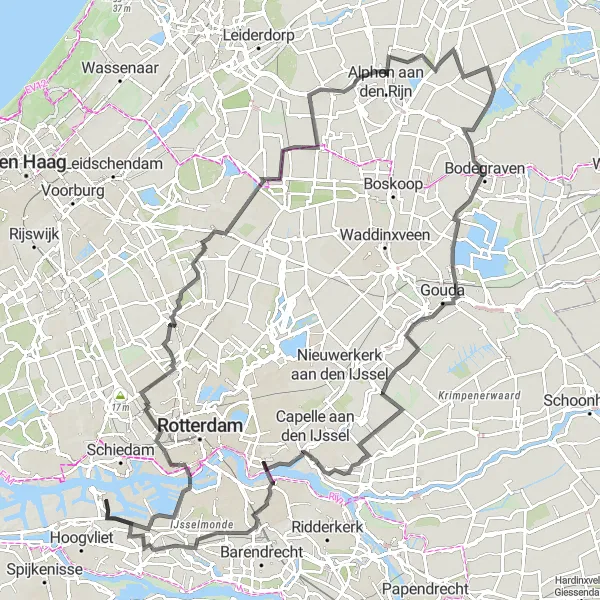 Map miniature of "The Dutch Windmill Tour" cycling inspiration in Zuid-Holland, Netherlands. Generated by Tarmacs.app cycling route planner