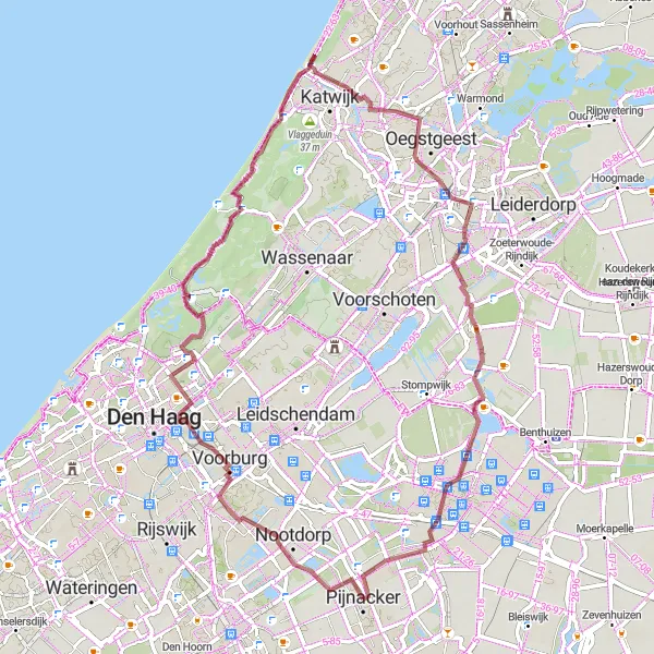 Map miniature of "Gravel Serenade" cycling inspiration in Zuid-Holland, Netherlands. Generated by Tarmacs.app cycling route planner