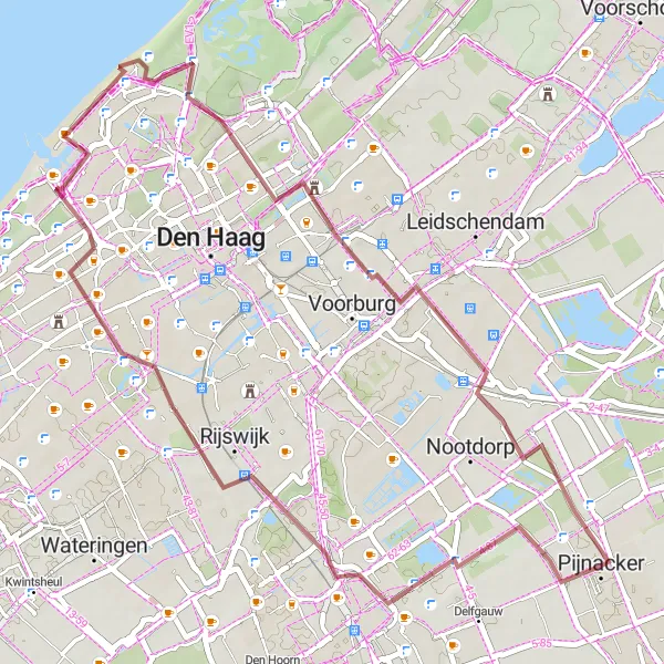 Miniatuurkaart van de fietsinspiratie "Gravel Avontuur door Delft en Den Haag" in Zuid-Holland, Netherlands. Gemaakt door de Tarmacs.app fietsrouteplanner