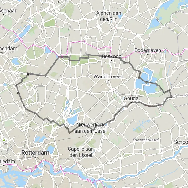 Map miniature of "A Road Adventure" cycling inspiration in Zuid-Holland, Netherlands. Generated by Tarmacs.app cycling route planner