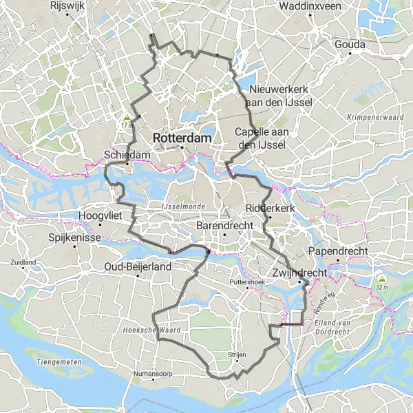 Map miniature of "Historical Landmarks and Panoramic Views" cycling inspiration in Zuid-Holland, Netherlands. Generated by Tarmacs.app cycling route planner