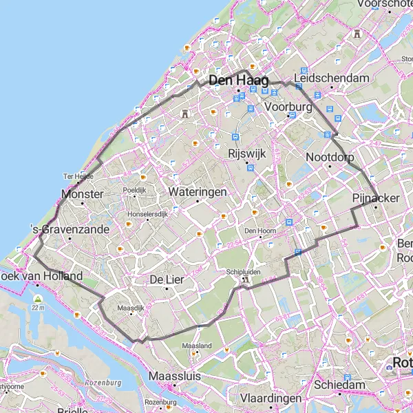 Map miniature of "Scenic Road Tour" cycling inspiration in Zuid-Holland, Netherlands. Generated by Tarmacs.app cycling route planner