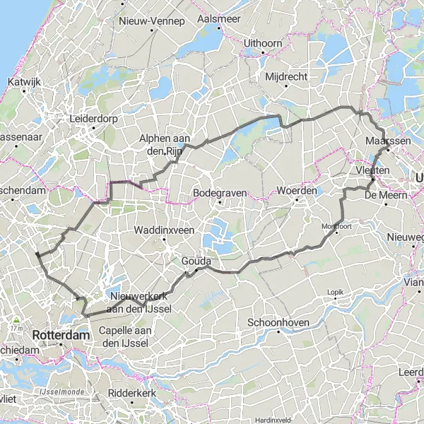 Map miniature of "Historic Castles and Windmills" cycling inspiration in Zuid-Holland, Netherlands. Generated by Tarmacs.app cycling route planner