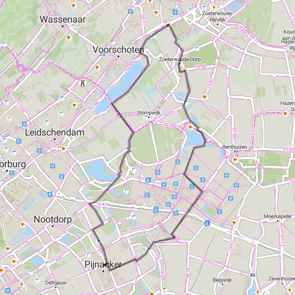 Map miniature of "The Vogelkijkscherm Ride" cycling inspiration in Zuid-Holland, Netherlands. Generated by Tarmacs.app cycling route planner