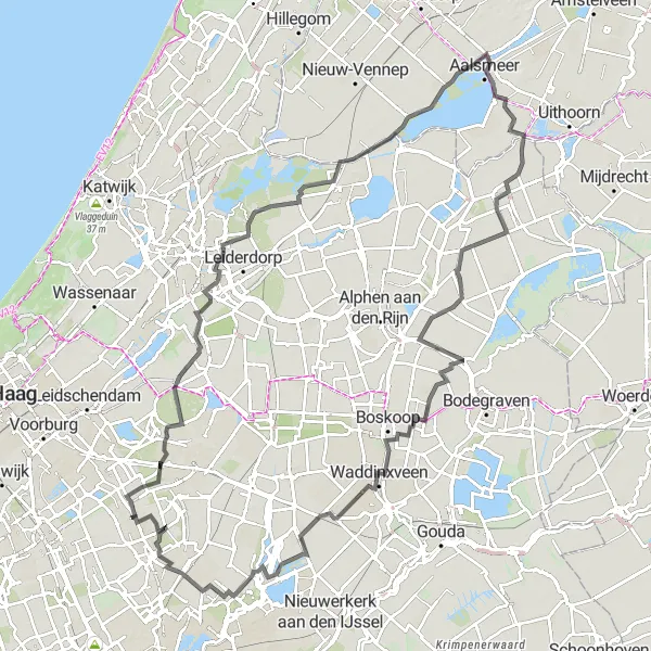 Miniatuurkaart van de fietsinspiratie "Historische Dorpen en Natuurpracht Route" in Zuid-Holland, Netherlands. Gemaakt door de Tarmacs.app fietsrouteplanner
