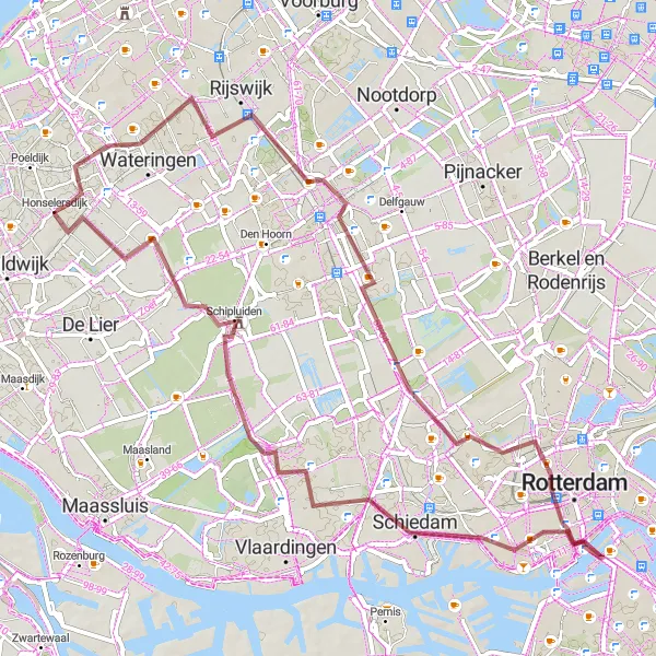 Miniatuurkaart van de fietsinspiratie "Gravel Avontuur rond Delft" in Zuid-Holland, Netherlands. Gemaakt door de Tarmacs.app fietsrouteplanner
