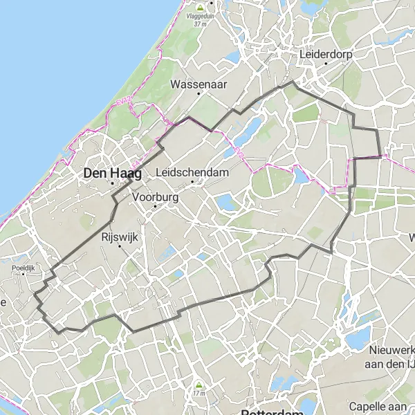 Map miniature of "The Hague to Oostbuurt: Exploring Diverse Landscapes" cycling inspiration in Zuid-Holland, Netherlands. Generated by Tarmacs.app cycling route planner