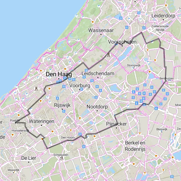 Miniatuurkaart van de fietsinspiratie "Rondje Den Haag" in Zuid-Holland, Netherlands. Gemaakt door de Tarmacs.app fietsrouteplanner